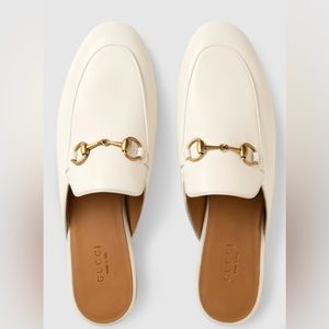 Sz. 39 AUTHENTIC Gucci Princetown Eggshell White Horsebit Mules- Like new!